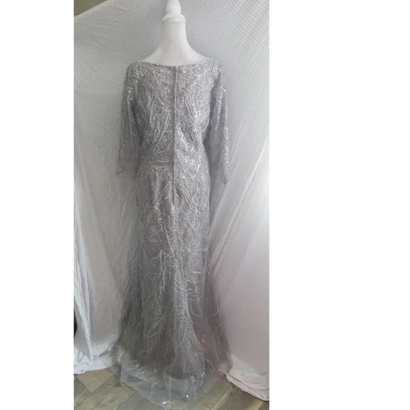 NEW LA FEMME Gray SEQUIN Embroidered MOTHER OF THE GROOM DRESS Mermaid GOWN 12 - Picture 9 of 16